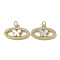 Brass Micro Pave Cubic Zirconia Charms, Cadmium Free & Lead Free, with Shell, Oval with Butterfly, Real 18K Gold Plated, 13x20x2.5mm, Hole: 3mm