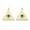 Brass Resin Pendants, Triangle with Eye, Real 18K Gold Plated, 33x35x6mm, Hole: 3.5x5mm