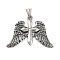 304 Stainless Steel Pendants, with Rhinestones, Archangel Wings with Cross Charm, Antique Silver, 32x46.5x4mm, Hole: 7x5mm