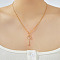 Elegant Brass Pave Clear Cubic Zirconia Iris Flower Key Pendant Necklaces, Perfect for Daily Wear, Golden, 15.75 inch(40cm)