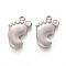 Tarnish Resistant 304 Stainless Steel Pendants, Baby Foot, Stainless Steel Color, 23.5x14x2mm, Hole: 1.8mm