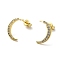 Moon Rack Plating Brass Micro Pave Cubic Zirconia Stud Earrings for Women, Long-Lasting Plated, Lead Free & Cadmium Free, Real 18K Gold Plated, 15x9.5mm