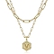 Real 18K Gold Plated Stainless Steel Paperclip Chains Double Layer Necklaces, Hexagon with Initial Letter Pendant Necklace, Letter V, 14.17 inch(36cm)