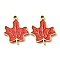 304 Stainless Steel Pendants, with Enamel, Maple Leaf Charms, Real 14K Gold Plated, 15.5x13x1.5mm, Hole: 1.4mm