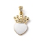 Brass Cubic Zirconia Pendants, with Enamel & Snap on Bail, Real 18K Gold Plated, Long-Lasting Plated, Lead Free & Cadmium Free, Heart & Crown, White, 25x14.5x4mm, Snap on Bail: 3.5x7mm, Inner Diameter: 2.5x4mm