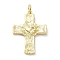 Rack Plating Eco-Friendly Brass Pendants, with Jump Ring, Long-Lasting Plated, Lead Free & Cadmium Free, Cross with Heart Charm, Real 18K Gold Plated, 31x22x3mm, Hole: 4mm