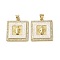Brass Micro Pave Cubic Zirconia Pendants, Cadmium Free & Lead Free, with Shell, Square, Real 18K Gold Plated, 24x21x4mm, Hole: 4.5x3.5mm