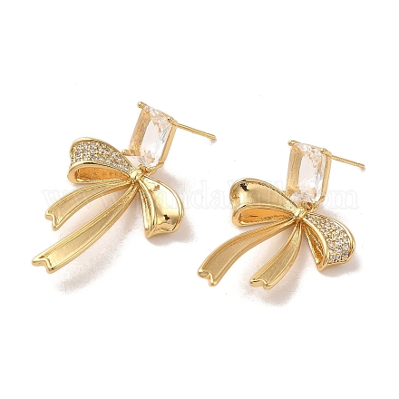 Серьги из латуни с микропаве и кубическим цирконием EJEW-E301-02G-1