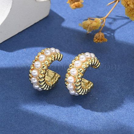 Серьги-каффы из латуни и пластика с жемчугом EJEW-G420-01G-1
