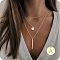 3Pcs Simple Style Brass Coin Letter Rectangle Pendant 3 Layer Necklaces, Golden, Letter A, 17.72 inch(45cm)