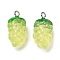 Transparent Resin Fruit Pendants, Grape Charms with Platinum Tone Iron Loops, Yellow, 24x12x11mm, Hole: 2mm