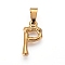 304 Stainless Steel Pendants, Bamboo Style, Letter, Ion Plating(IP), Real 18K Gold Plated, Letter.P, 19x10x3mm, Hole: 3x7mm