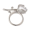 Brass Micro Pave Clear Cubic Zirconia Toggle Clasps, Cadmium Free & Nickel Free & Lead Free, with Enamel, Flower, Real Platinum Plated, 24x22x2mm, Hole: 1.4mm