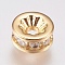 Brass Micro Pave Cubic Zirconia Spacer Beads, Flat Round, Clear, Golden, 6x3mm, Hole: 1.4mm