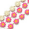 Brass Flower Link Chains, Nickel Free, with Enamel, Unwelded, Real 16K Gold Plated, Deep Pink, 13.5~14x9.5~10x1mm