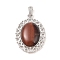 Dyed & Heated Natural Red Tiger Eye Pendants, with Platinum Tone Alloy Findings, Oval Charms, 41x28.5x7.5mm, Hole: 7.2x4mm