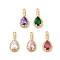 Glass Pendants, with Brass Findings, Teardrop, Real 18K Gold Plated, 16x7.5x3.5mm, Hole: 1.2mm