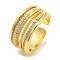 Brass Micro Pave Cubic Zirconia Open Cuff Ring, Cadmium Free & Lead Free, Multi Lines, Real 16K Gold Plated, Inner Diameter: 17.8mm