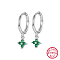 Anti-Tarnish Rhodium Plated Platinum 925 Sterling Silver Flower Dangle Hoop Earrings, Sea Green, 19x8.5mm