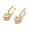 Rack Plating Brass Micro Pave Cubic Zirconia Dangle Hoop Earrings, Heart, Golden, 25x9mm