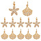 PH PandaHall Sea Stars Seashell Pendants, 12pcs Cubic Zirconia Charms Starfish Ocean Charms Gold Silver Rhinestone Charms Dangle Earring Pendants for Jewelry Making Bracelet Necklace Summer Crafts