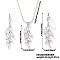 Fashionable European and American Style Brass Rhinestones Earrings & Necklaces for Women, Leaf, Platinum,
