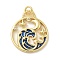 Brass Micro Pave Cubic Zirconia Pendants, Cadmium Free & Lead Free, with Enamel and Jump Rings, Oblate with Wave Charms, Blue, 21.5x18x2mm, Hole: 3mm
