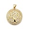 Rack Plating Brass Micro Pave Cubic Zirconia Pendants, Flat Round with Tree of Life, Cadmium Free & Lead Free, Long-Lasting Plated, Real 18K Gold Plated, 23x20.5x3.5mm, Hole: 5.5x4mm