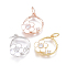 Brass Charms, with Micro Pave Cubic Zirconia, Enamel and Jump Rings, Ring with Flower, Clear & White, Mixed Color, 13.5x13.5x3mm, Hole: 3.5mm