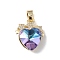 Real 18K Gold Plated Rack Plating Brass Micro Pave Clear Cubic Zirconia Pendants, with Glass, Long-Lasting Plated, Cadmium Free & Lead Free, Heart with Star Charm, Medium Purple, 19.5x15.5x8mm, Hole: 6x3mm