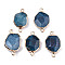 Natural Agate Links Connectors, Light Gold Tone Brass Edge, Faceted Oval, Marine Blue, 25x15x6mm, Hole: 2mm