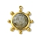Faceted Natural Labradorite Pendants, Granulated Flat Round Charms, with Ion Plating(IP) 304 Stainless Steel Settings, Real 14K Gold Plated, 19.5x17x4.5~6mm, Hole: 1.5mm