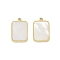 Natural Shell Pendants, Ion Plating(IP) 304 Stainless Steel Rectangle Charms, Manual Polishing, Real 18K Gold Plated, 18.5x12x2.5mm, Hole: 1.2mm