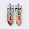 Natural Picture Jasper with Synthetic & Natural Mixed Stone Chakra Big Pendants, Sword, Platinum, 57~60x16.5x12mm, Hole: 5mm