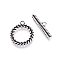 Jewelry Clasps, 925 Sterling Silver Ring Toggle Clasps, Ring, Antique Silver, 14x12x1mm, Hole: 1.2~1.4mm, Bar: 17.5mm wide, 4.5mm long, 2mm thick, hole: 1.4mm