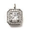 Brass Micro Pave Cubic Zirconia Pendants, with Glass, Cadmium Free & Nickel Free & Lead Free, with Jump Ring, Square, 14x9.5x5mm, Hole: 2mm