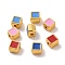 Alloy Beads, with Enamel, Square, Matte Gold Color, Mixed Color, 6x6x4.5mm, Hole: 1.5mm