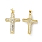 Rack Plating Eco-friendly Brass Pendants, Micro Pave Clear Cubic Zirconia, Long-Lasting Plated, Lead Free & Cadmium Free, Religion Crucifix Cross Charm, Real 18K Gold Plated & Real Platinum Plated, 37x23x4.5mm, Hole: 4x3mm
