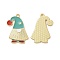 Christmas Theme Rack Plating Alloy Enamel Pendants, Light Gold Tone Gnome Charms, Dark Turquoise, 29x21x1.5mm, Hole: 1.8mm