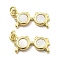 Brass Pave Natural White Shell Pendants, Glasses Charms with Jump Rings, Real 18K Gold Plated, 19.5x14.5x2.5mm, Hole: 2mm