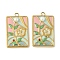 304 Stainless Steel Pendants, Flower, with Enamel and Pearl, Real 18K Gold Plated, Ion Plating(IP), Rectangle, 28x17x4.5mm, Hole: 2mm
