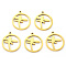 PVD Vacuum Plating 304 Stainless Steel Pendants, Laser Cut, Ring with Dragonfly, Real 18K Gold Plated, 17x15x1mm, Hole: 1.2mm