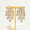 Real 18K Gold Plated 201 Stainless Steel Stud Earrings, Glass Rhinestone Leaf Earrings for Women, Pink, 55x30mm