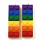 Rainbow Opaque Acrylic Pendants, with Platinum Iron Loop, Long Rectangle Building Block Charms, Colorful, 51.5x16x8mm, Hole: 2mm