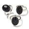 Synthetic Blue Goldstone Oval Adjustable Rings, Lead Free & Cadmium Free, Silver Plated Brass Finger Rings for Women Men, Oval: 18x14mm, Inner Diameter: 18mm