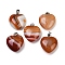 Dyed Natural Banded Agate Pendants, Heart Charms with 201 Stainless Steel Bails, Stainless Steel Color, Sienna, 22~23x20~21x9~10mm, Hole: 6x3mm