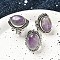 Natural Amethyst Adjustable Rings, Lead Free & Cadmium Free, Antique Silver Plated Brass Finger Rings for Women, Oval, 27mm, Inner Diameter: 17mm