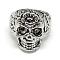 Alloy Finger Rings, Wide Band Rings, Chunky Rings, Sugar Skull, For Mexico Holiday Day of the Dead, Size 9, Antique Silver, 19mm