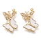 Brass Micro Pave Cubic Zirconia Pendants, with Enamel, Real 18K Gold Plated, Double Butterfly, White, 29x30x3mm, Hole: 3.5x5mm