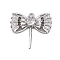 Brass Micro Pave Clear Cubic Zirconia European Dangle Charms Bails, Peg Bails, For Half Drilled Beads, Cadmium Free & Nickel Free & Lead Free, Bowknot Charm, Platinum, 18.5x20x5mm, Hole: 1.8mm, Pin: 11x1mm